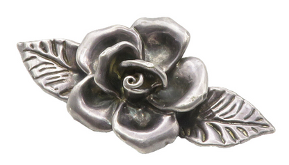 BAT AMI 925 Silver  Vintage Dark Tone Sculpted Rose Flower Brooch Pin  BP5504