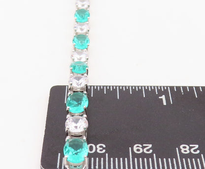 925 Sterling Silver Vintage Bracelet Oval Cut Sea Green & White Topaz  BT10880