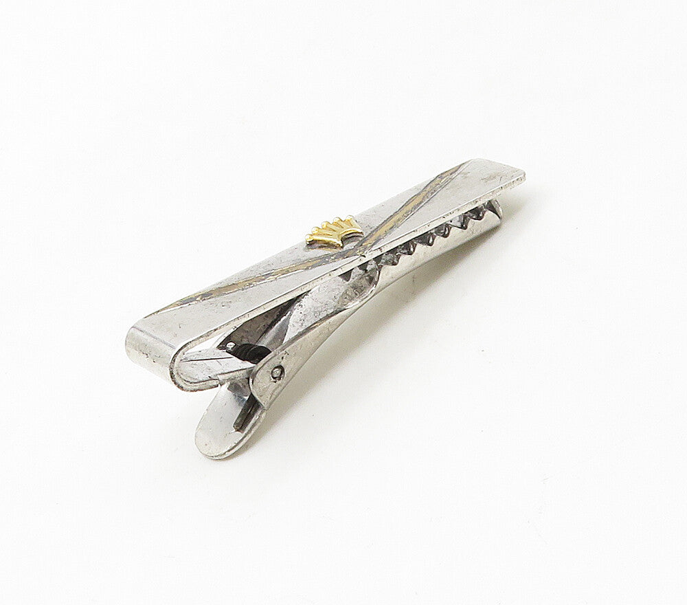 SIMMONS 925 Sterling Silver  Vintage Shiny 2 Tone Royal Crown Tie Clip  TR2307