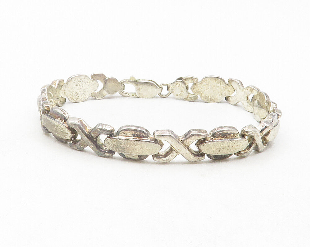 925 Sterling Silver  Vintage Dark Tone X Hinge Link Chain Bracelet  BT4729