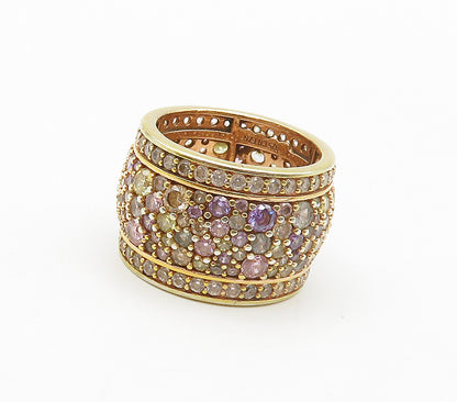 925 Sterling Silver Multi Color Topaz Encrusted Shiny Band Ring Sz 8 RG16329