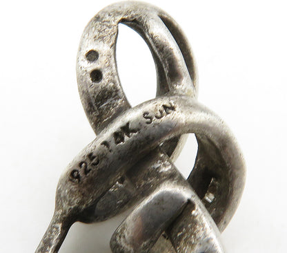 925 Sterling Silver  Vintage Genuine Diamonds 2 Tone Infinity Pendant  PT13124