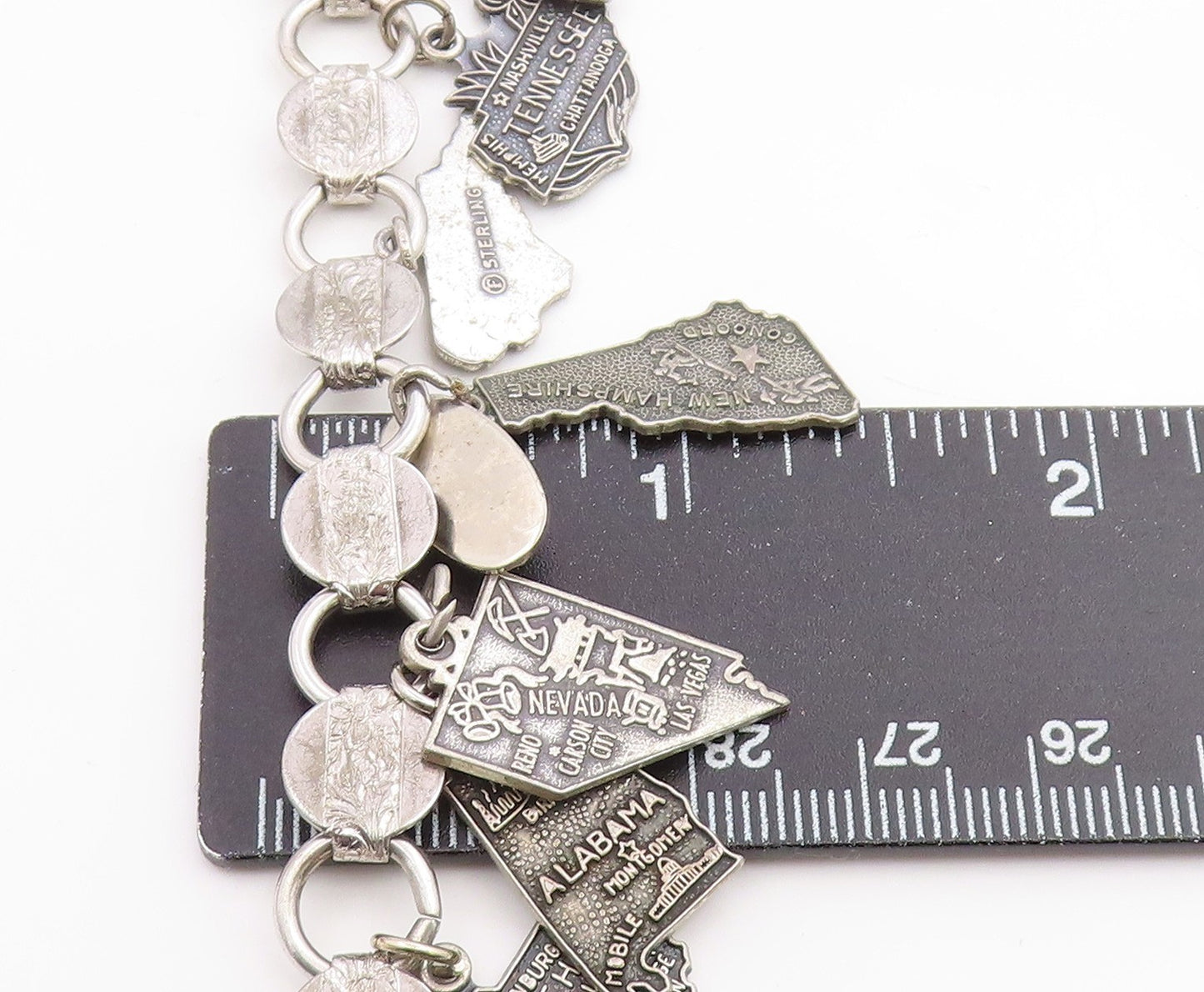 925 Sterling Silver Vintage Bracelet SARAH COVENTRY US State Map Charms  BT12048