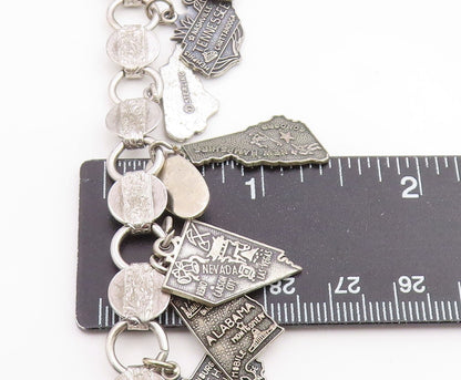 925 Sterling Silver Vintage Bracelet SARAH COVENTRY US State Map Charms  BT12048