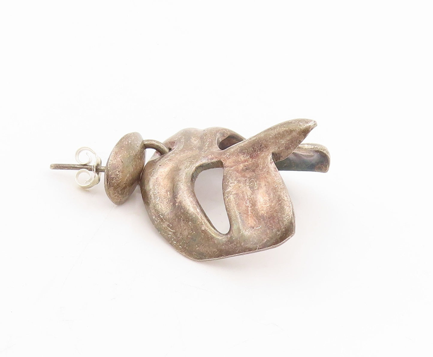 925 Sterling Silver Vintage Earrings Modernist Theatrical Mask Drops  EG13976