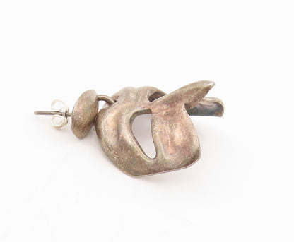 925 Sterling Silver Vintage Earrings Modernist Theatrical Mask Drops  EG13976