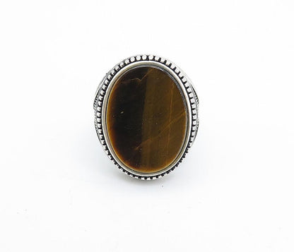 925 Sterling Silver  Vintage Inlaid Tiger's Eye Cocktail Ring Sz 10  RG7363