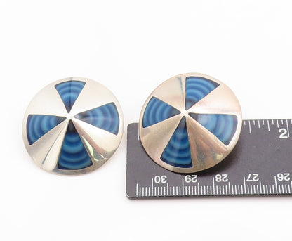 925 Sterling Silver Vintage Earrings MEXICO Designer Gemstone Fan Disk  EG13579