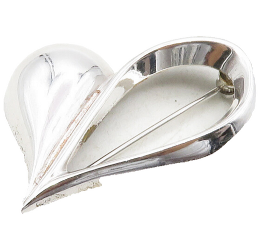 BEAU 925 Sterling Silver  Vintage Shiny Open Love Heart Brooch Pin  BP4819