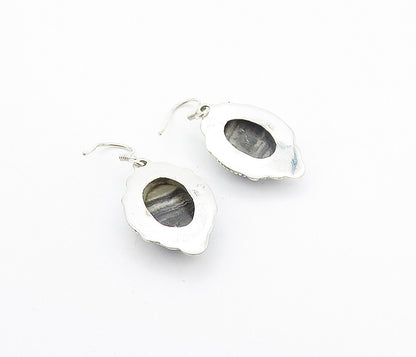 925 Sterling Silver  Vintage Cabochon Cut Grey Agate Dangle Earrings  EG3168