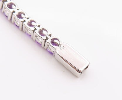 925 Sterling Silver Vintage Bracelet Modernist Amethyst Chain Inlay Cuff BT11351