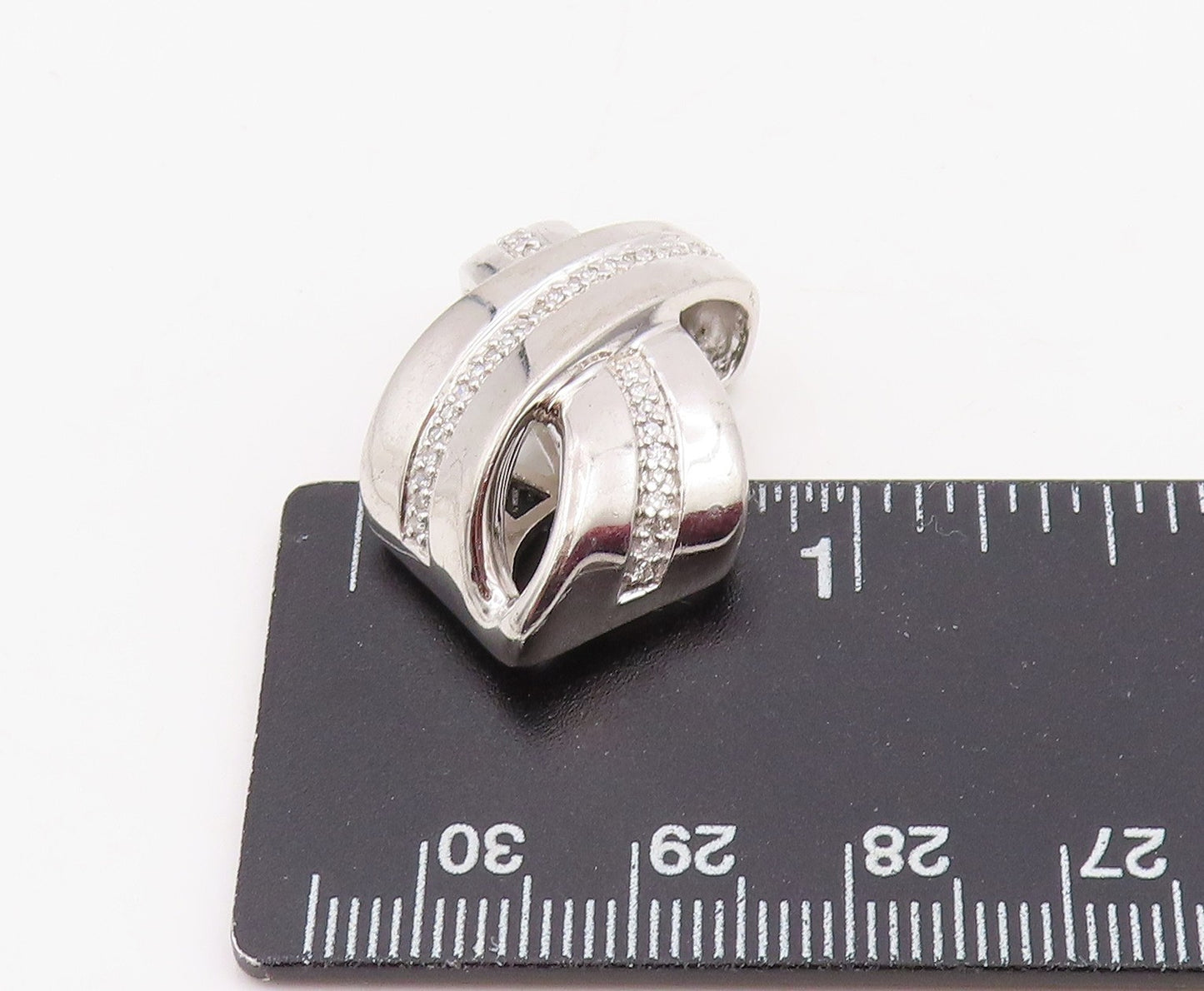 925 Sterling Silver Vintage Pendant Genuine Diamonds Intertwined Charm  PT25857