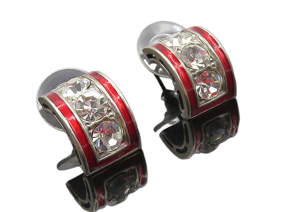 MMA 925 Silver  Vintage Cubic Zirconia & Enamel Curved Drop Earrings  EG4817