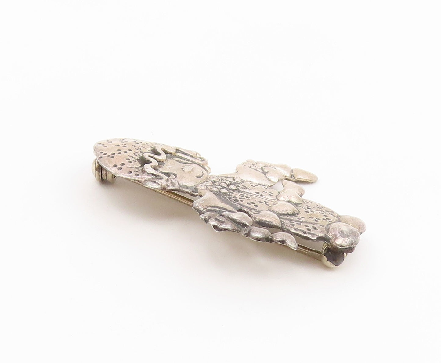 925 Sterling Silver  Vintage Shiny Child With Love Hearts Brooch Pin  BP8946