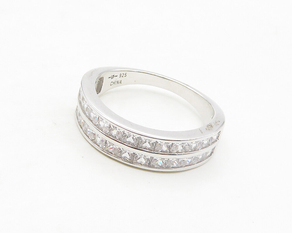 925 Sterling Silver  Sparkling Cubic Zirconia Two Row Band Ring Sz 7  RG17349