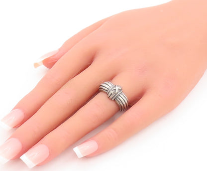 925 Sterling Silver Vintage Ring Solid Grooved Lines & 'X'  Sz 5.5  RG29149