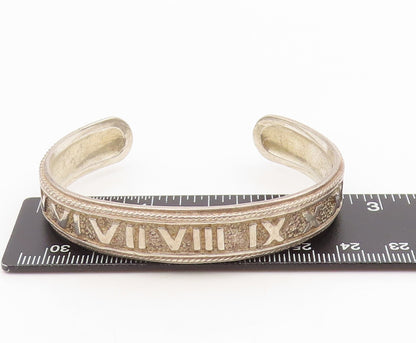 925 Sterling Silver Vintage Bracelet Bold Roman Numerals Rope Edge Cuff  BT11564