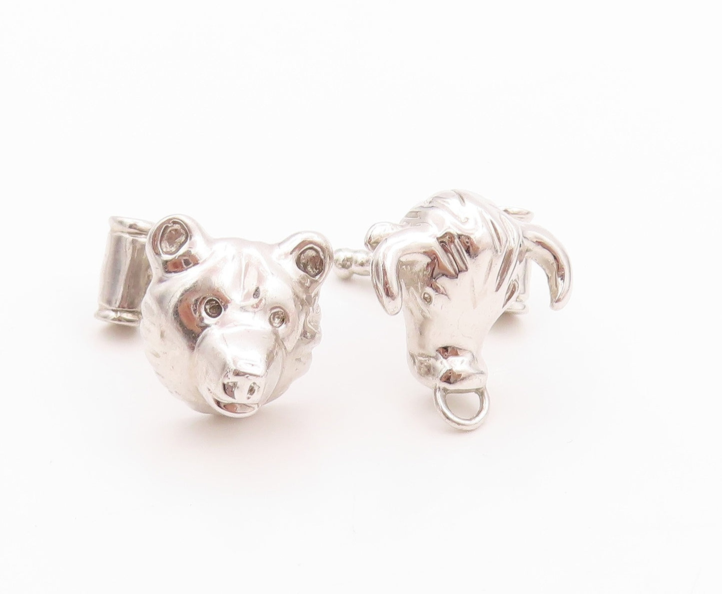 925 Sterling Silver Vintage Cuff Links Bear & Bull Stock Market Trader  TR3942