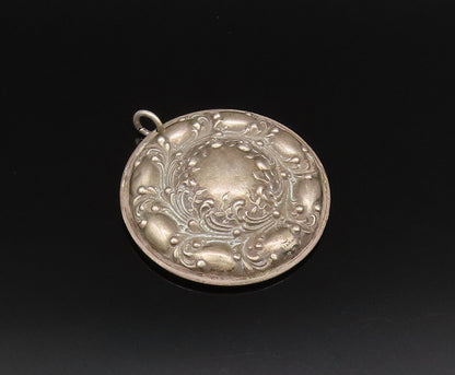 925 Sterling Silver  Vintage Antique Leaf Vine Round Dome Pendant  PT21546
