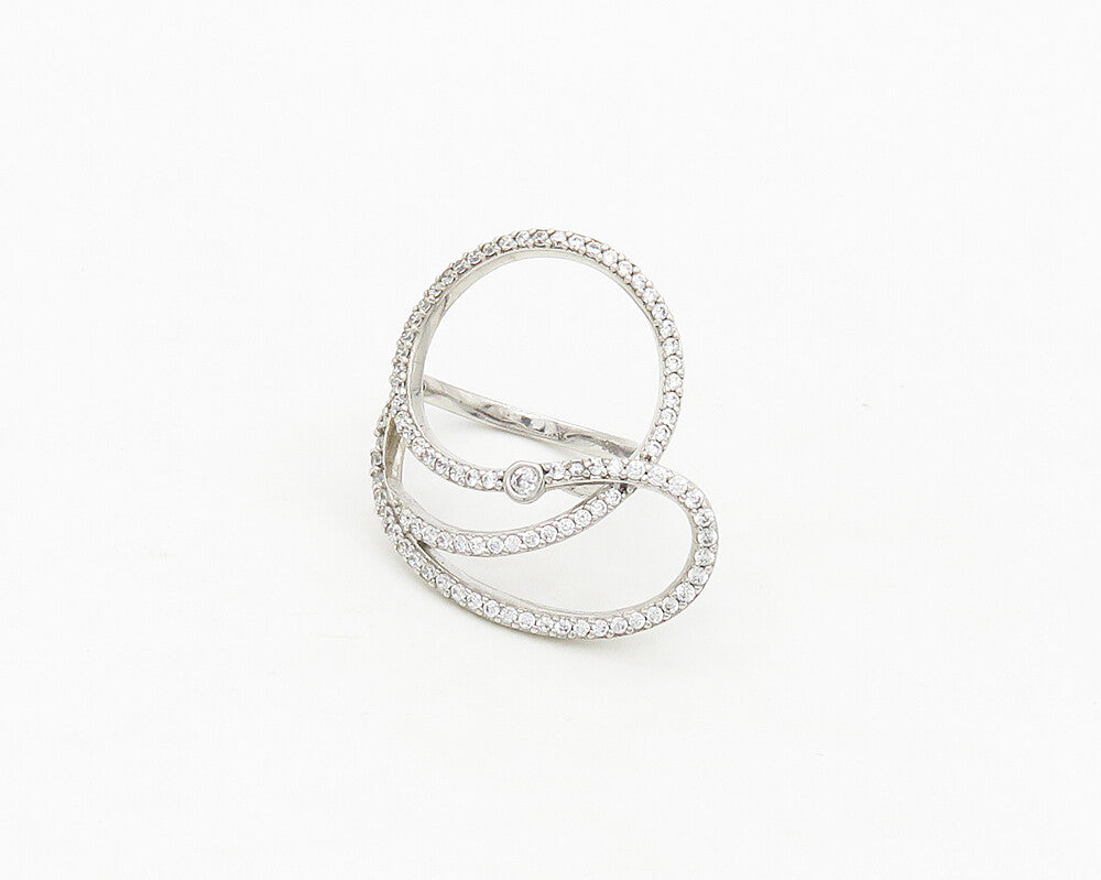 925 Sterling Silver  Sparkling Cubic Zirconia Swirl Band Ring Sz 8.5  RG17091
