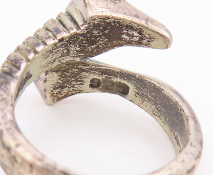 925 Sterling Silver Vintage Ring Classic Giraffe Motif Bypass Band Sz 5 RG35406