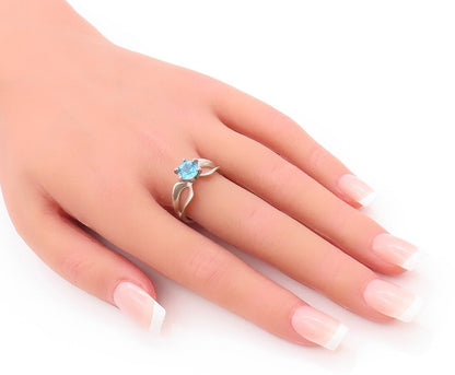 925 Sterling Silver Vintage Ring Designer Cutout Round Cut Blue CZ Sz 8 RG28190