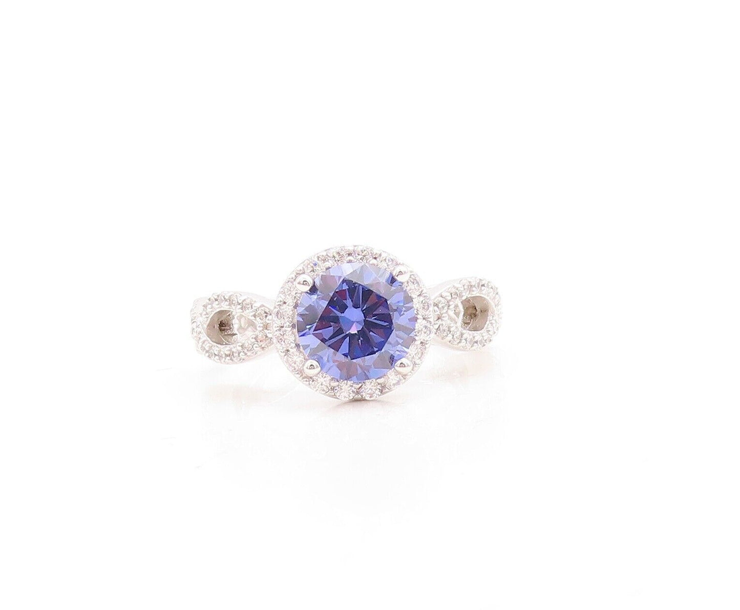 925 Sterling Silver Vintage Ring Round Sapphire Designer CZ Inlay  Sz 7  RG30110