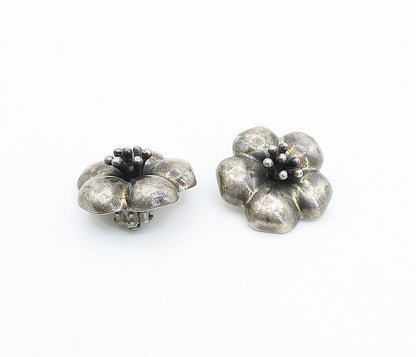 MEXICO 925 Silver  Vintage Dark Tone Flower Motif Non Pierce Earrings  EG2230