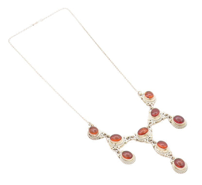 925 Sterling Silver Vintage Necklace Antique Roped Oval Cabochon Amber  NE4560