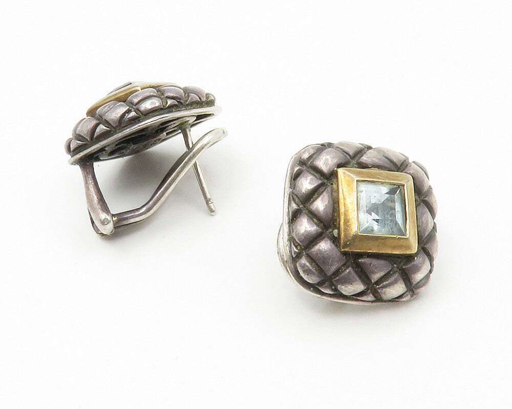 NANCY & DAVID 925 Silver & 14K GOLD  Vintage Blue Topaz Drop Earrings  EG7180