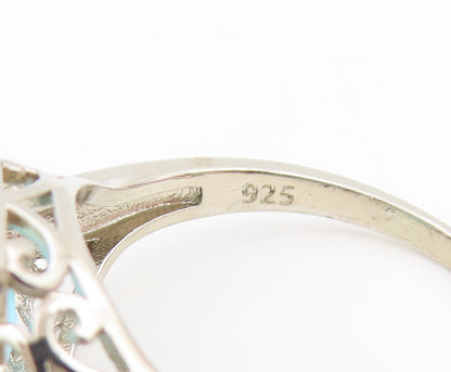 925 Sterling Silver Vintage Ring Elegant Aquamarine & CZ Band  Sz 10.5  RG35551