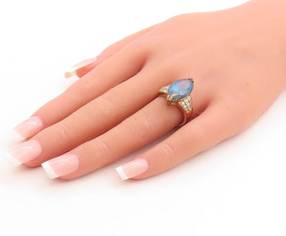 925 Sterling Silver Vintage Ring Gold Plated Blue & White Topaz  Sz 7  RG31613