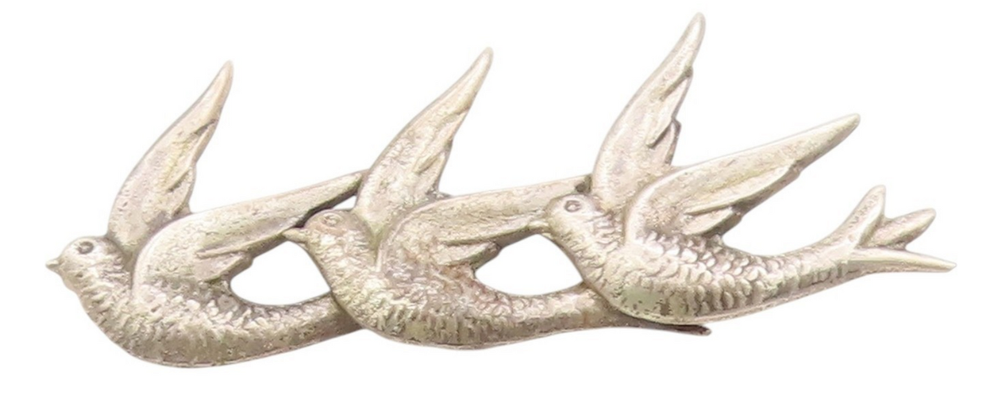 925 Sterling Silver Vintage Brooch MEXICO Etched Swallow Flying Birds  BP11853