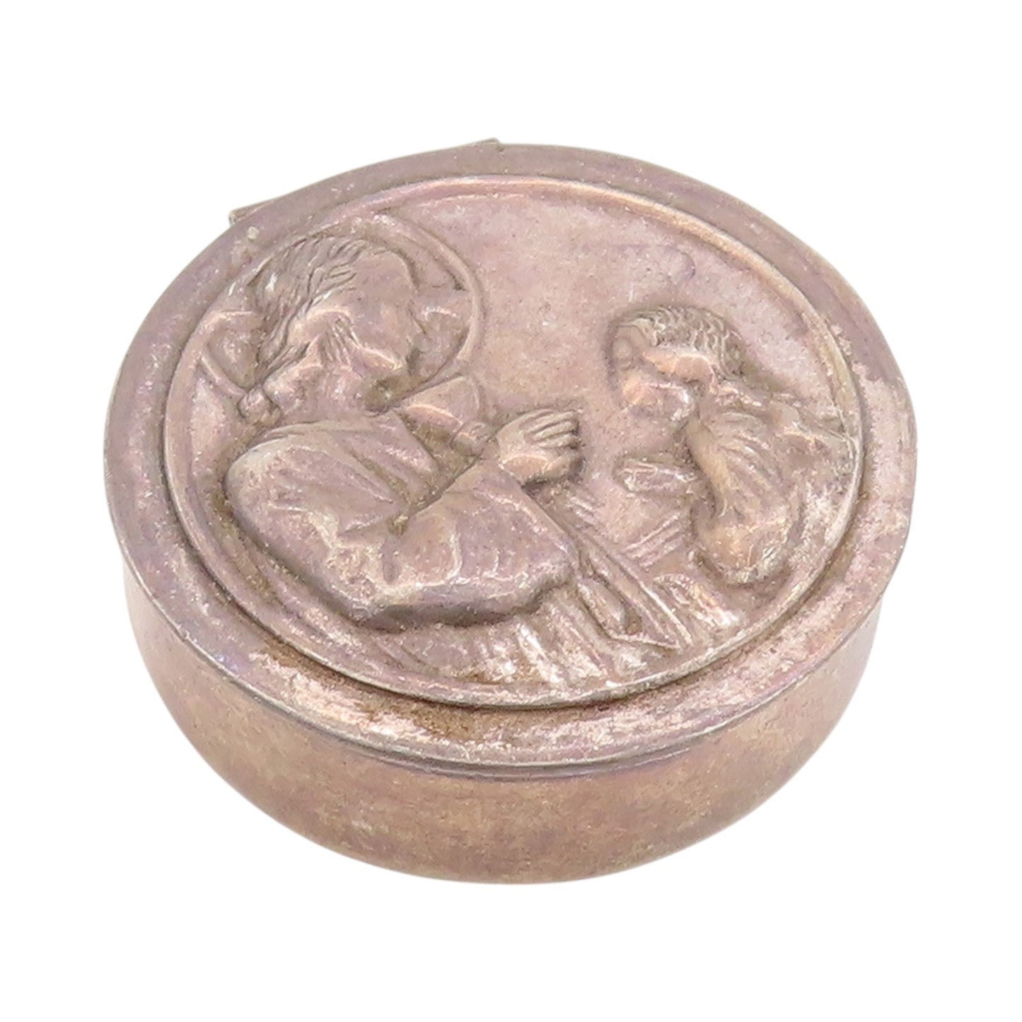 925 Sterling Silver Vintage Pill Box EUROPE Jesus & Mary Religious OPENS  TR3956