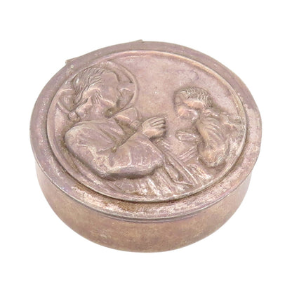 925 Sterling Silver Vintage Pill Box EUROPE Jesus & Mary Religious OPENS  TR3956