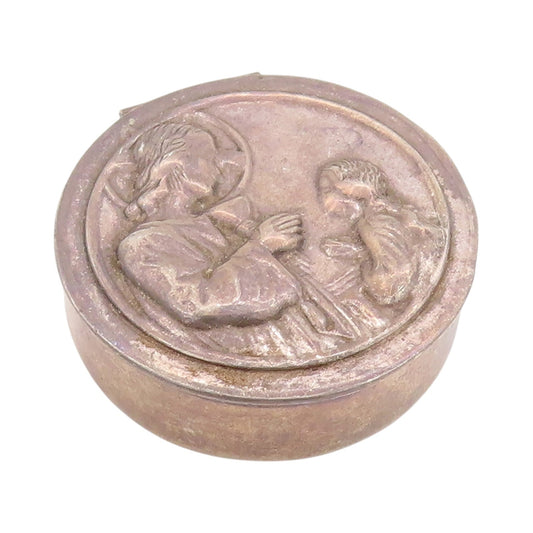 925 Sterling Silver Vintage Pill Box EUROPE Jesus & Mary Religious OPENS  TR3956