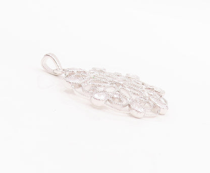 925 Sterling Silver Vintage Pendant Swirly Cutout Drop Cut CZ Flower  PT22843