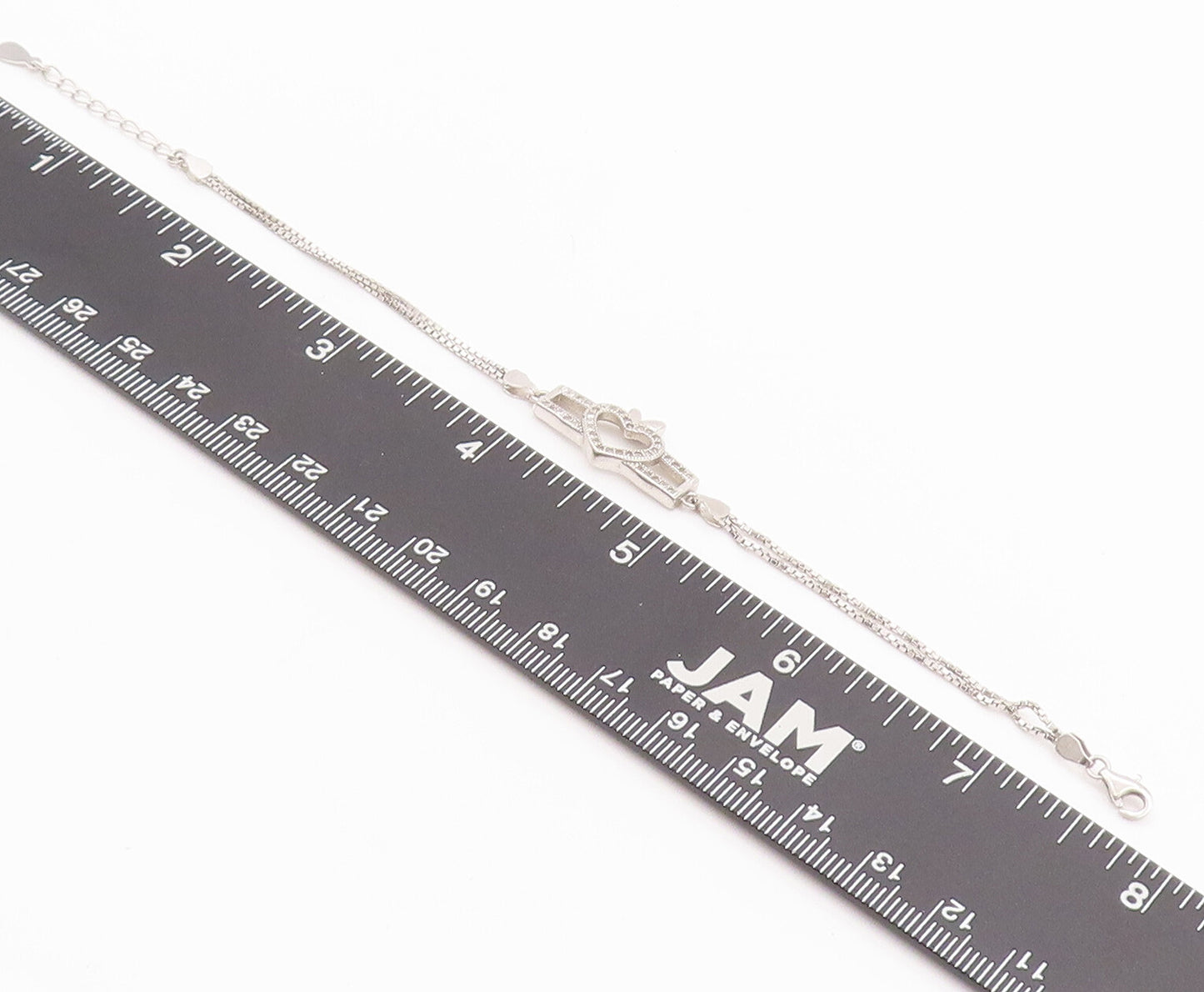 925 Sterling Silver Vintage Bracelet Cutout Back Frame Topaz Apple Heart BT10274