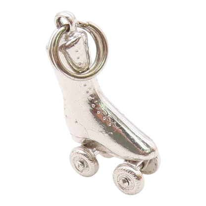 925 Sterling Silver  Vintage Moveable Wheels Roller Skate Pendant  PT21354