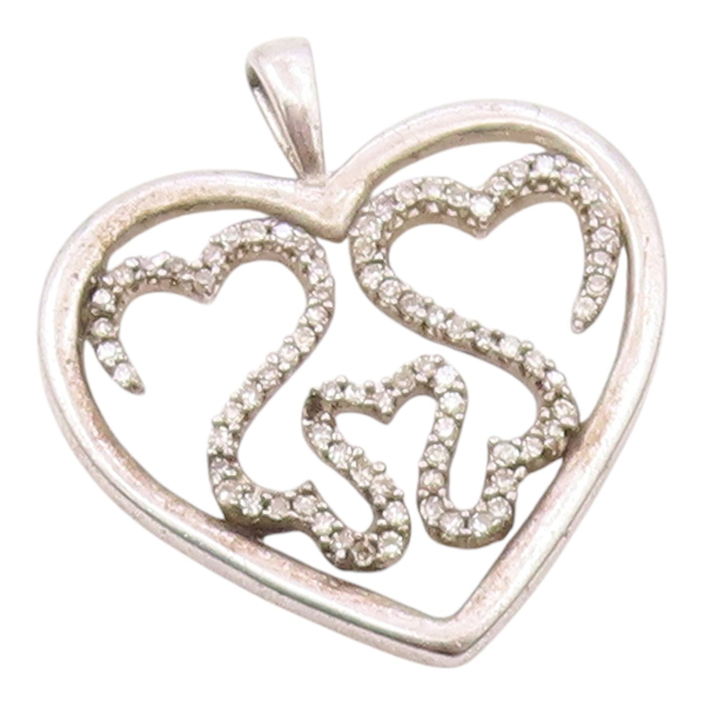 925 Sterling Silver  Vintage Genuine Diamonds Love Heart Pendant  PT18565