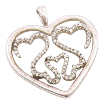 925 Sterling Silver  Vintage Genuine Diamonds Love Heart Pendant  PT18565