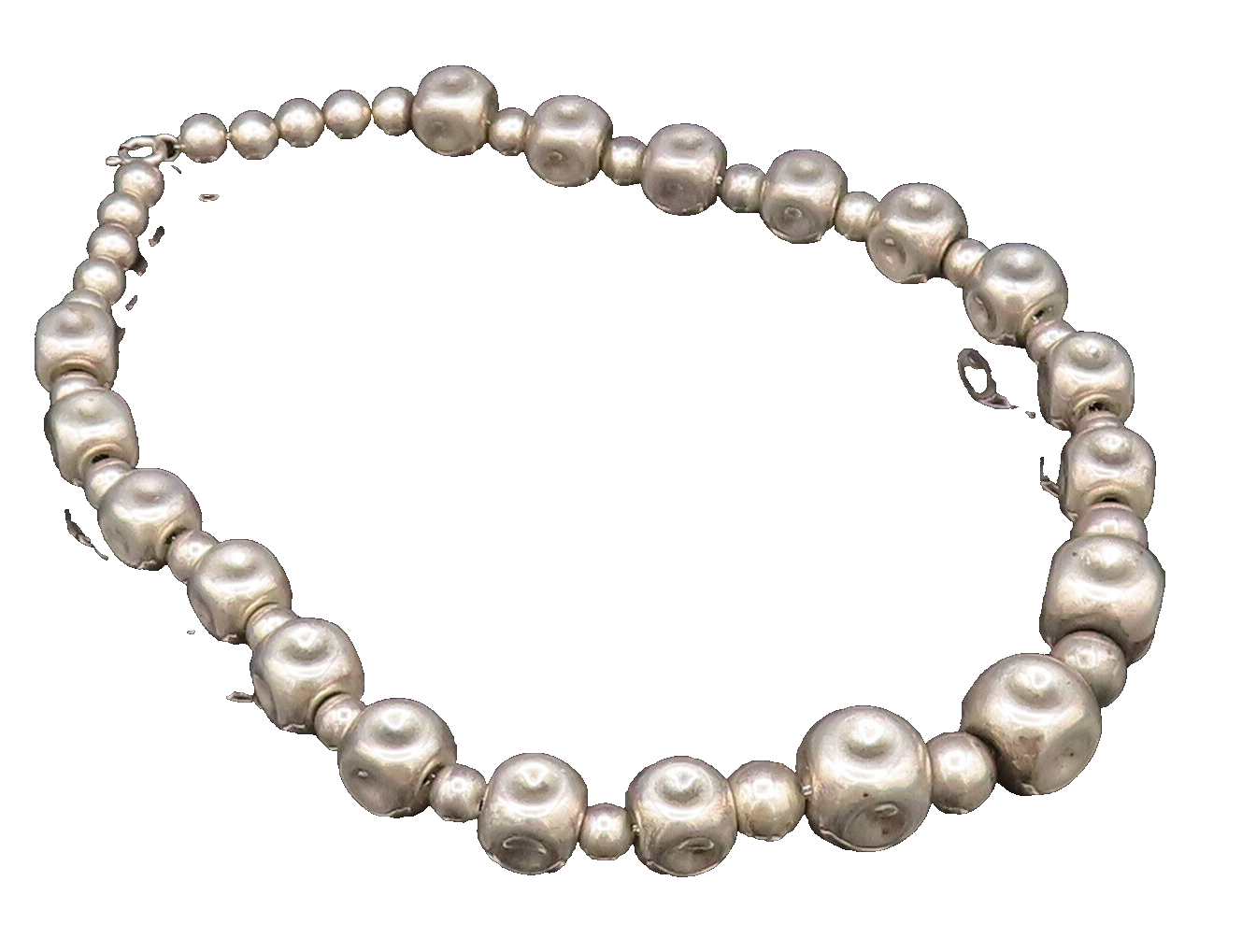 Solid Silver Vintage Dented Sphere Bead Ball Pattern Necklace  NE3942