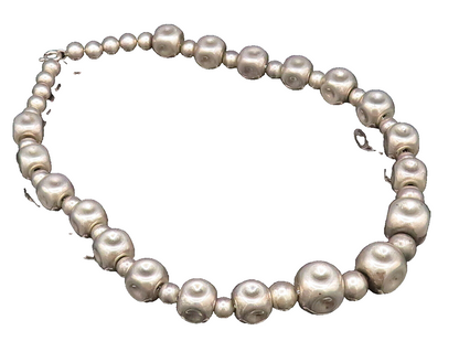 Solid Silver Vintage Dented Sphere Bead Ball Pattern Necklace  NE3942