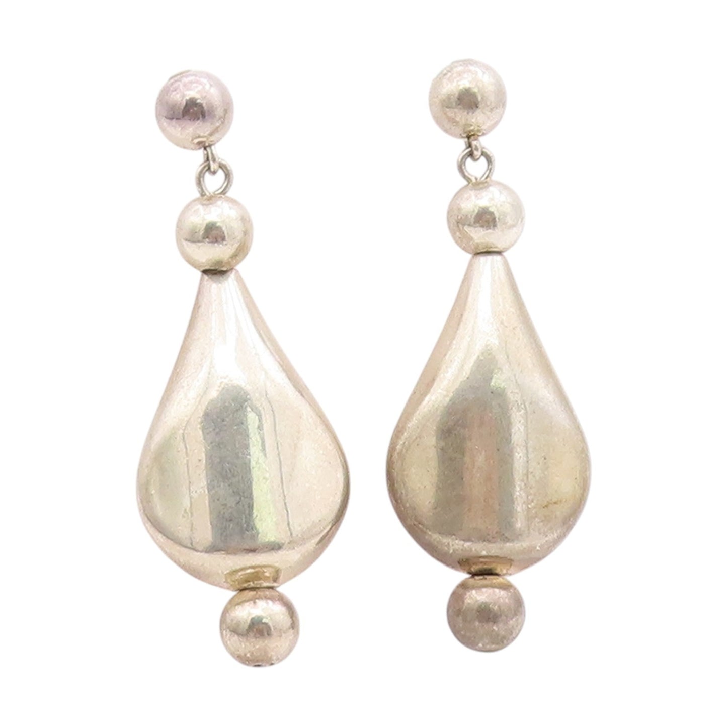 14k Gold & 925 Sterling Silver Vintage Earrings Classic Teardrop Dangle  EG13942