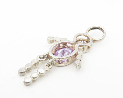 925 Sterling Silver  Vintage Purple Cubic Zirconia Figure Pendant  PT9158