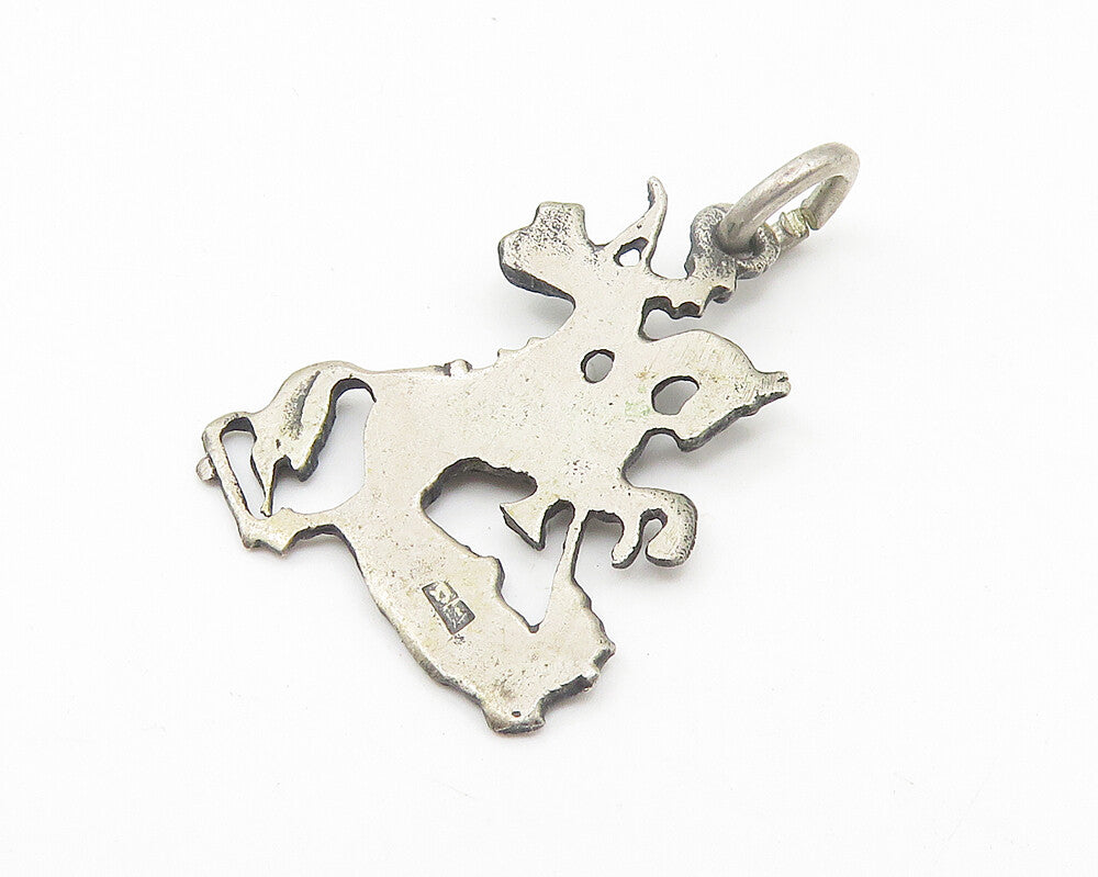 925 Sterling Silver  Vintage Oxidized Knight Riding Horse Pendant  PT8603