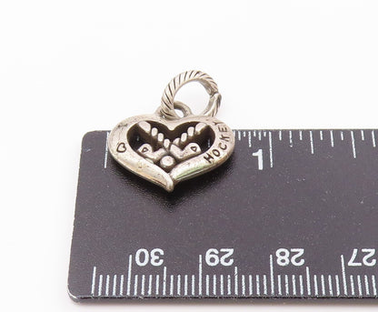 925 Sterling Silver  Vintage I Love Hockey Heart Sports Motif Pendant  PT19454