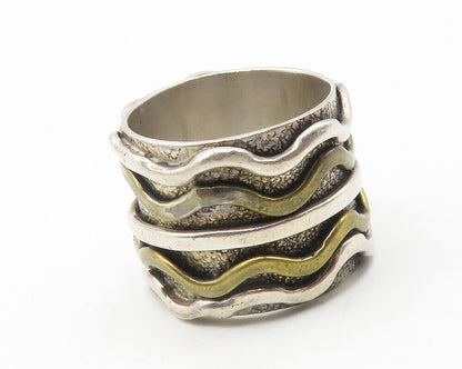 925 Sterling Silver  Vintage 2 Tone Wavy Stacked Design Band Ring Sz 7 RG11868