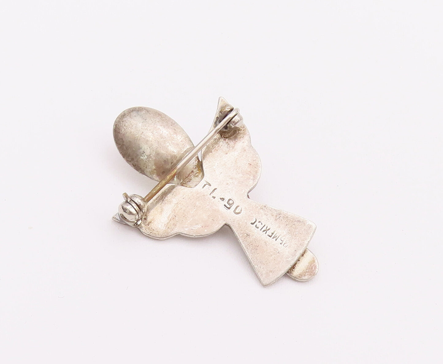 925 Sterling Silver Vintage Brooch Pin MEXICO Solid Carved Spoon Angle  BP10739