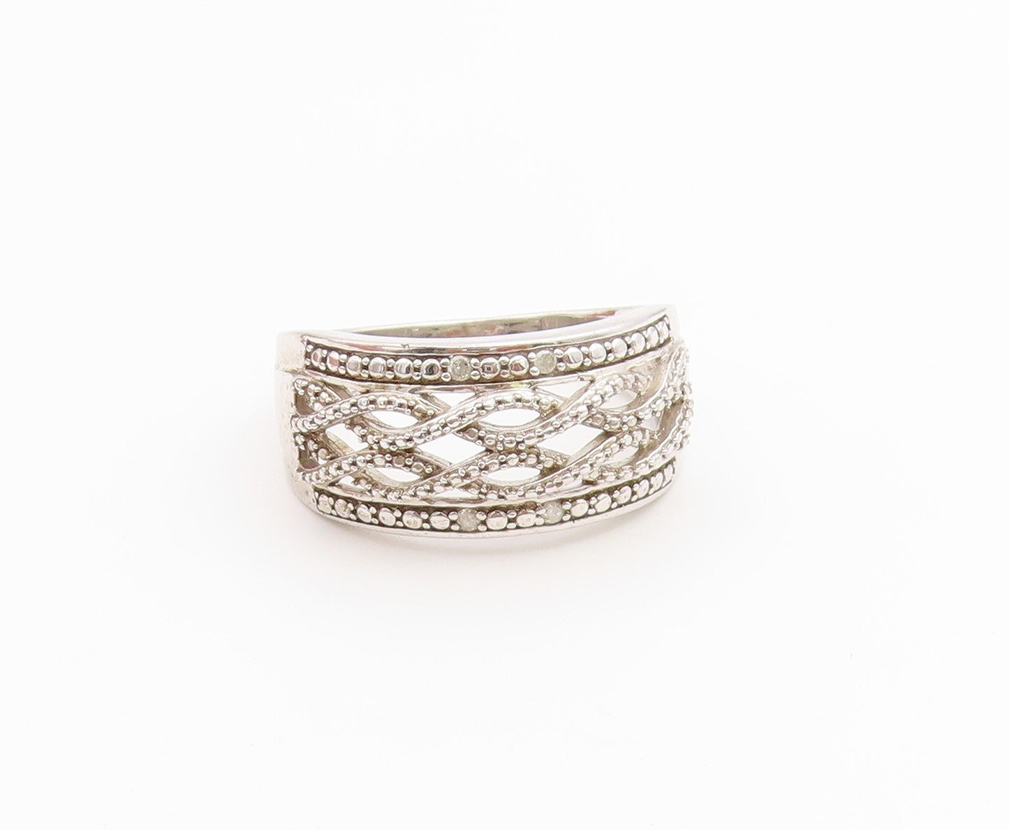 925 Sterling Silver Vintage Ring Topaz Braided Celtic Weave Band  Sz 12  RG36681